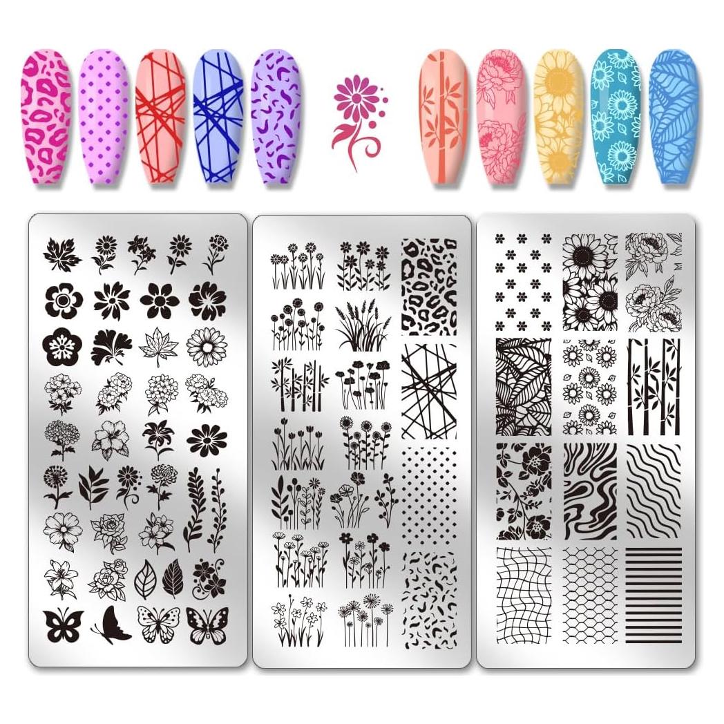 Plantillas de Estampado de Uñas PH PandaHall 3pcs Flores