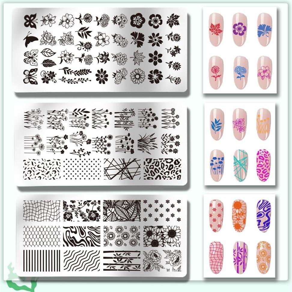 Plantillas de Estampado de Uñas PH PandaHall 3pcs Flores