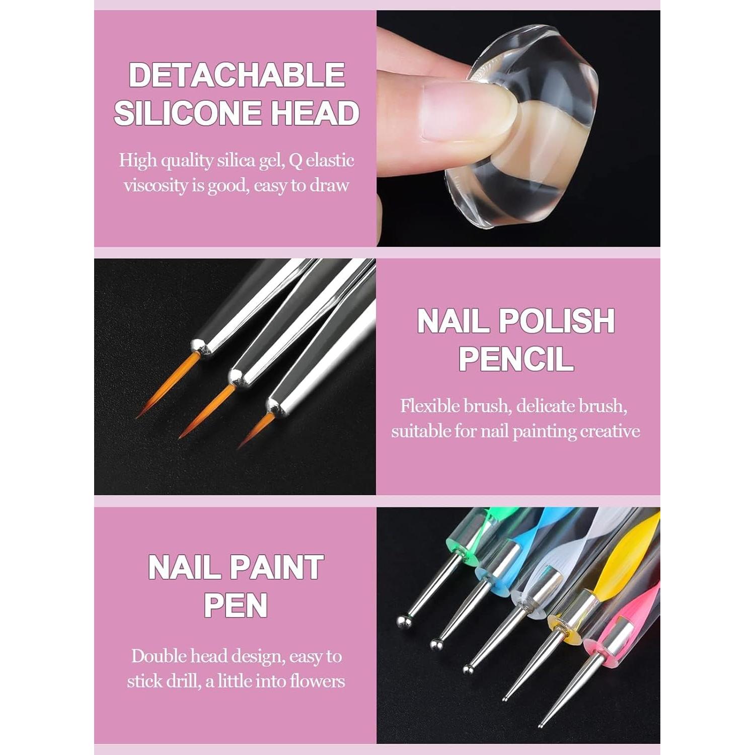 Set de Sellador de Uñas Kalolary con Pinceles y Bolígrafos