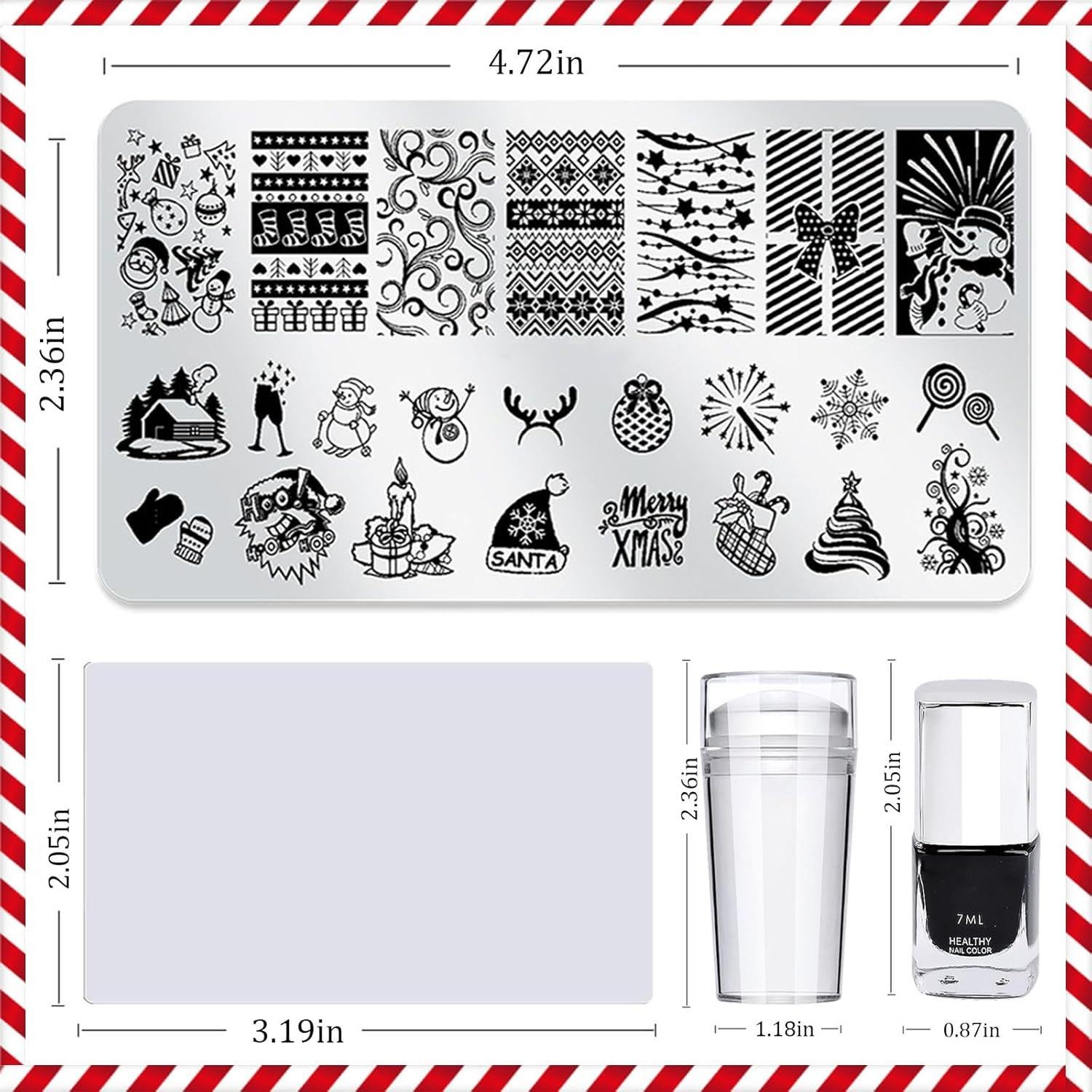 Kit de Estampado de Uñas Navidad BYETOCE 4 Esmaltes 8 Placas
