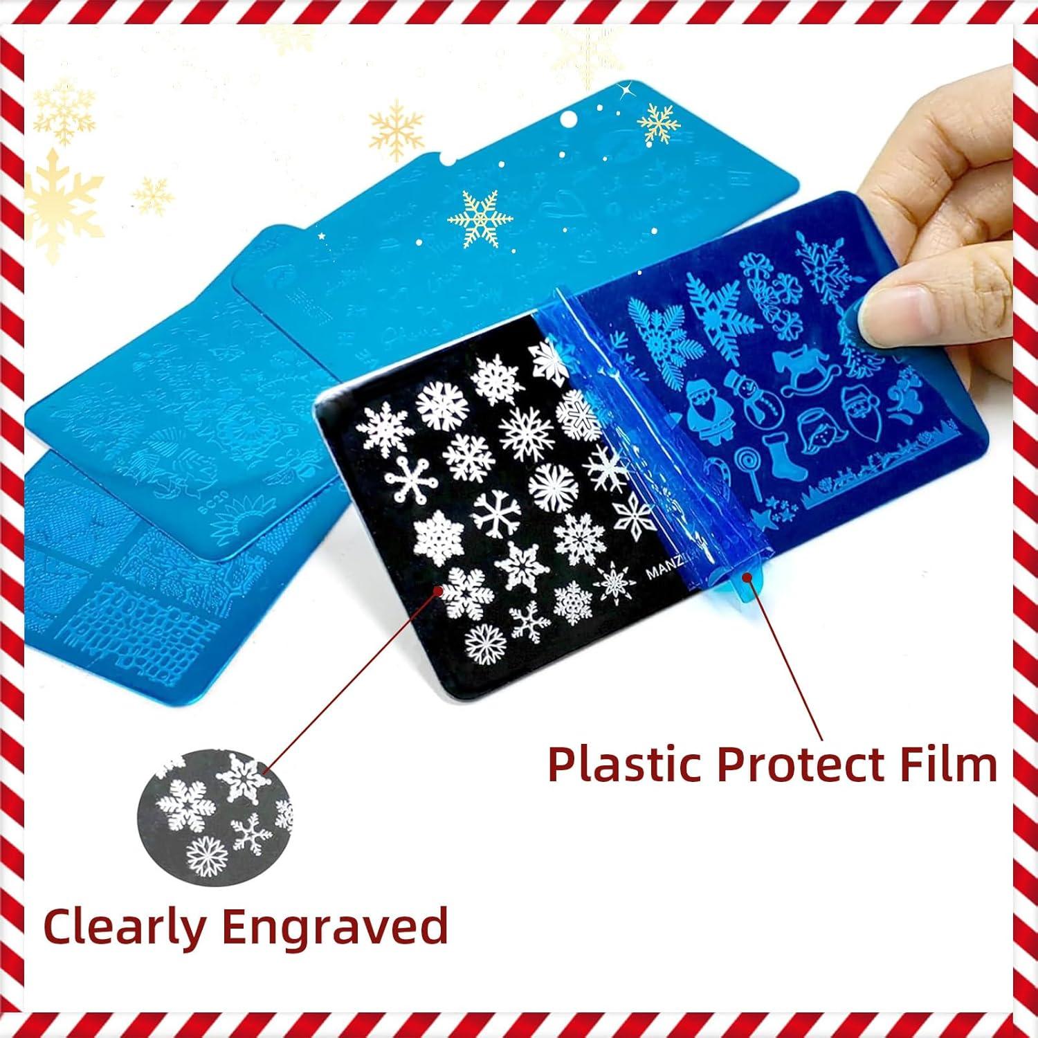 Kit de Estampado de Uñas Navidad BYETOCE 4 Esmaltes 8 Placas