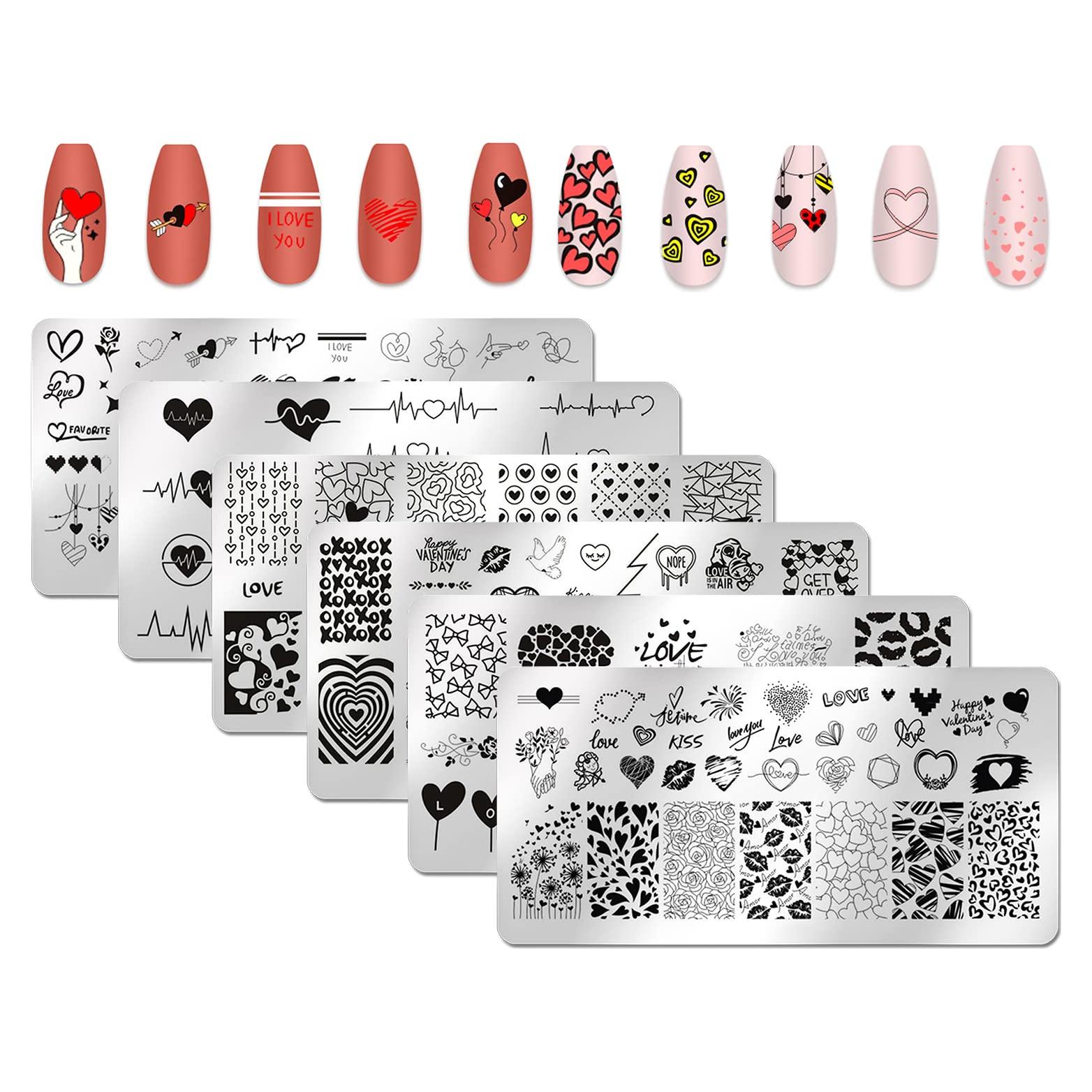 Kit de Estampado de Uñas Corazón de Amor 6 Piezas XingRong