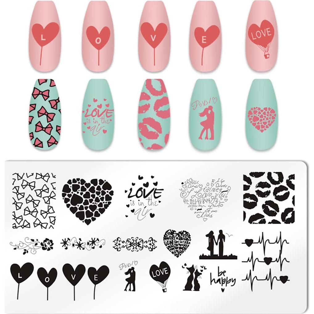 Kit de Estampado de Uñas Corazón de Amor 6 Piezas XingRong