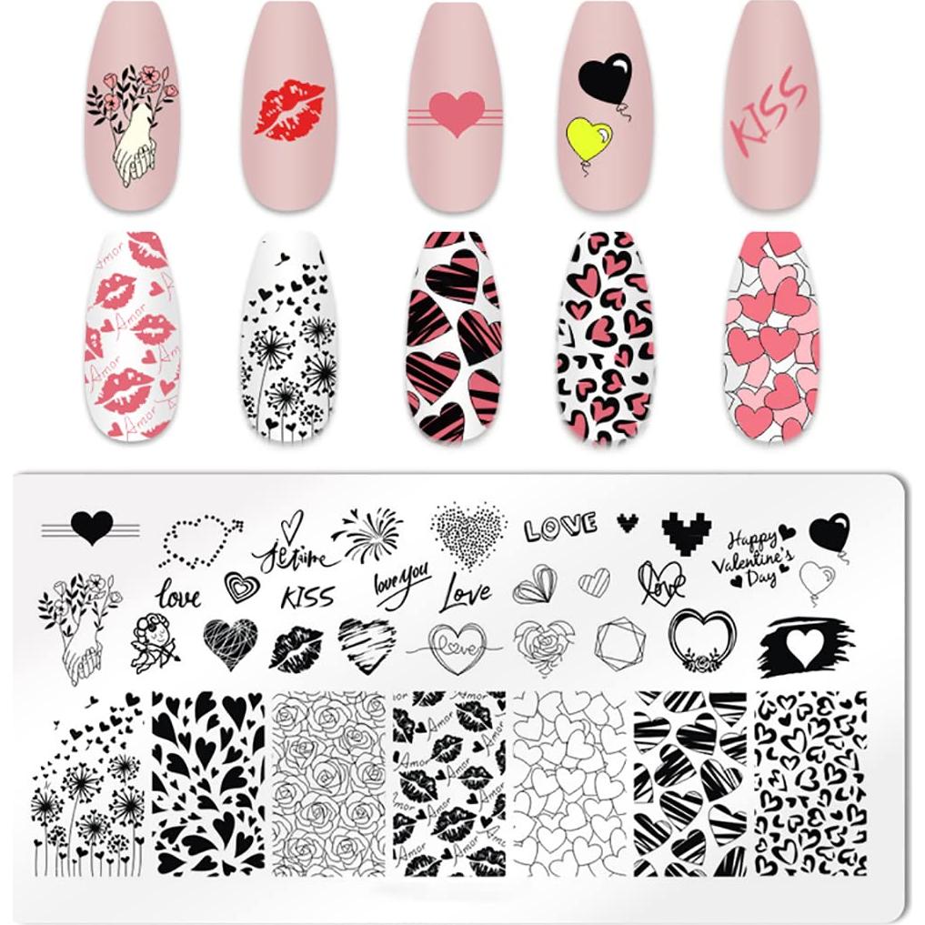Kit de Estampado de Uñas Corazón de Amor 6 Piezas XingRong