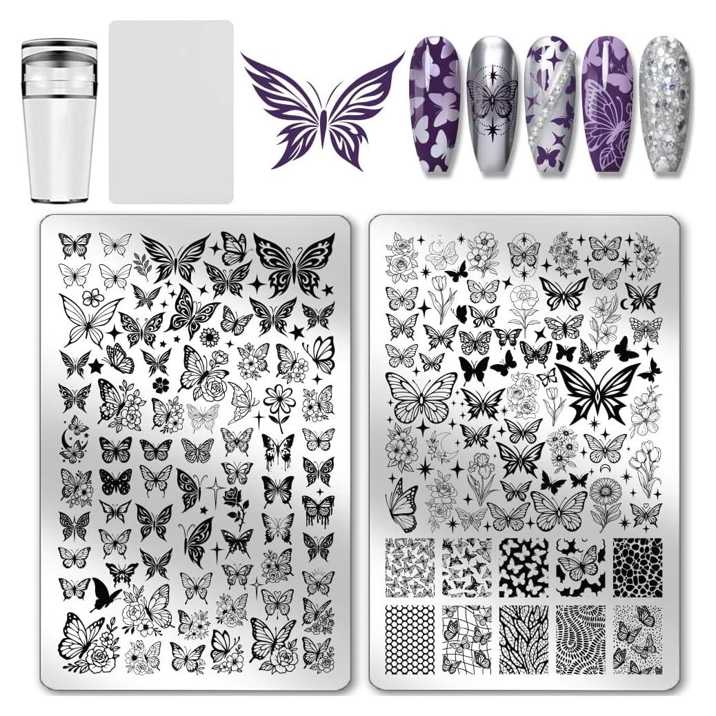 Kit de Estampado de Uñas PH PandaHall 2 Placas Mariposa 140 Patrones