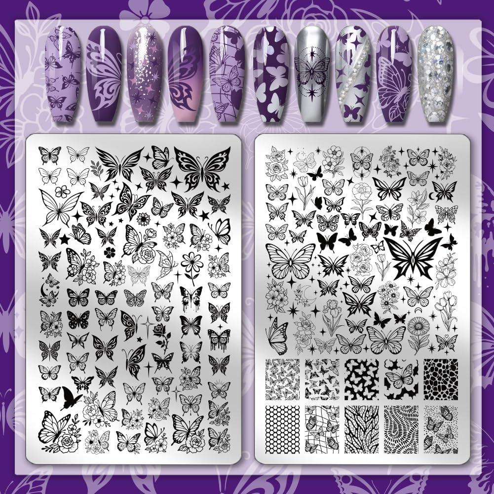Kit de Estampado de Uñas PH PandaHall 2 Placas Mariposa 140 Patrones