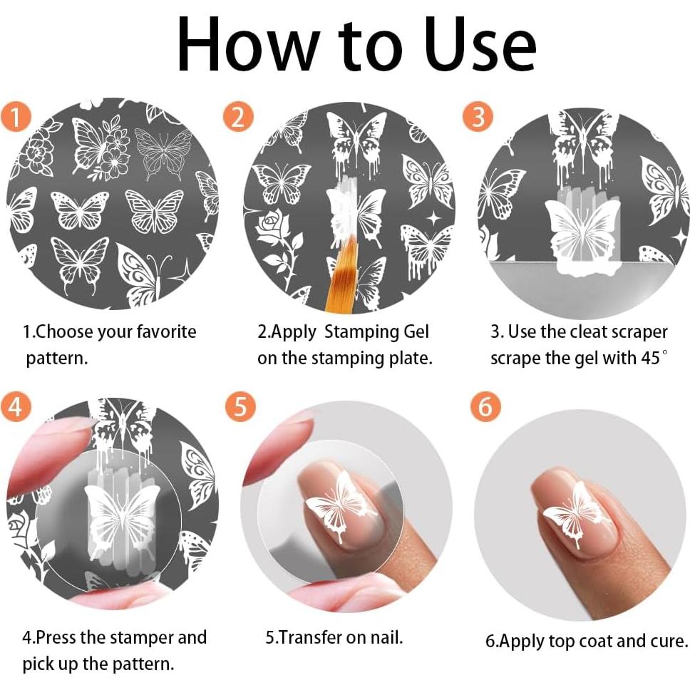 Kit de Estampado de Uñas PH PandaHall 2 Placas Mariposa 140 Patrones