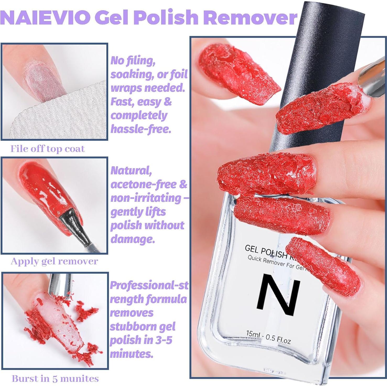 Removedor de Esmalte en Gel NAIEVIO 14.79 ml - Rápido y Fácil