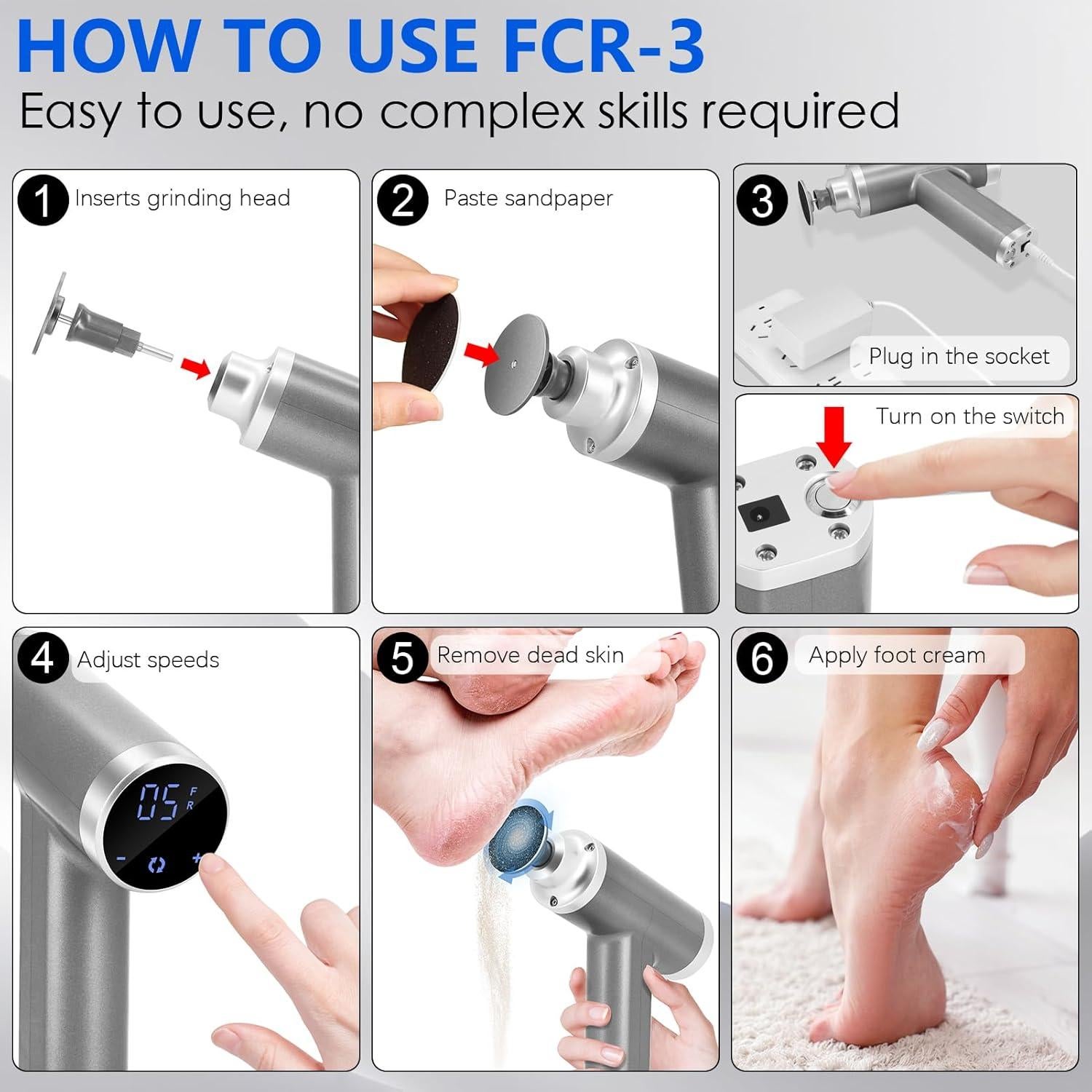 Removedor de Callos Eléctrico FCR-3 Profesional 4500rpm Gris
