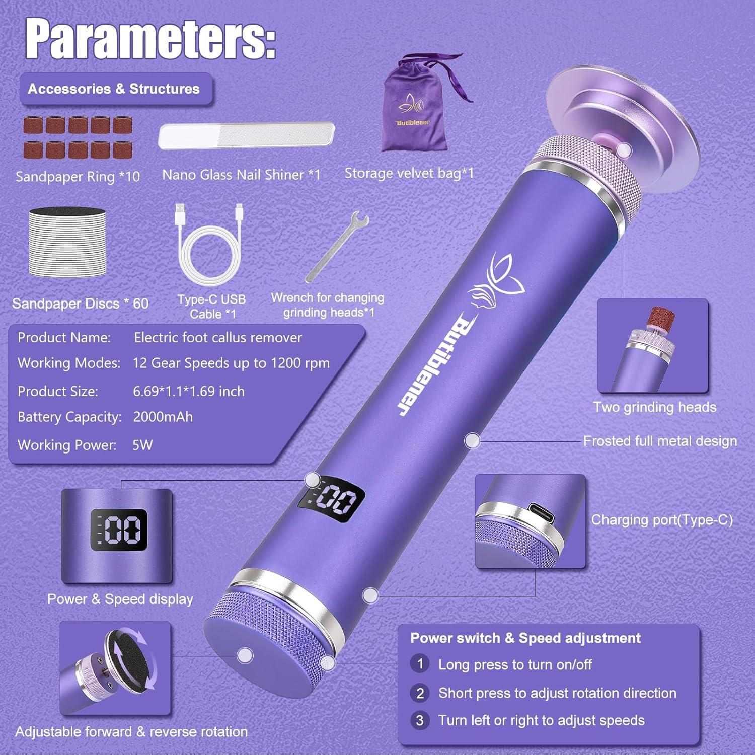 Removedor de Callos Eléctrico Butiblener MY-101 Inalámbrico 3 en 1
