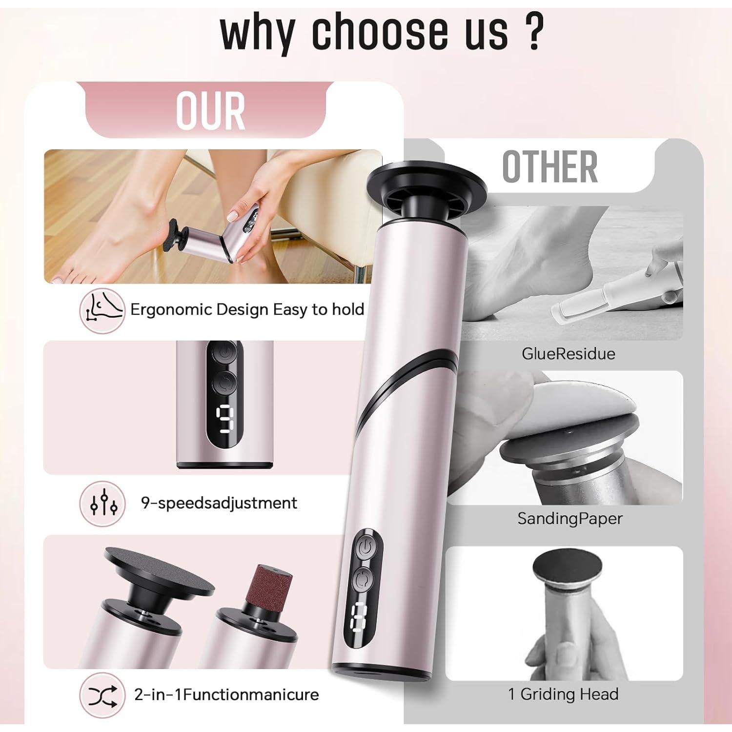 Removedor de Callos Eléctrico Inalámbrico ZHOUMADE FR11 9 Velocidades