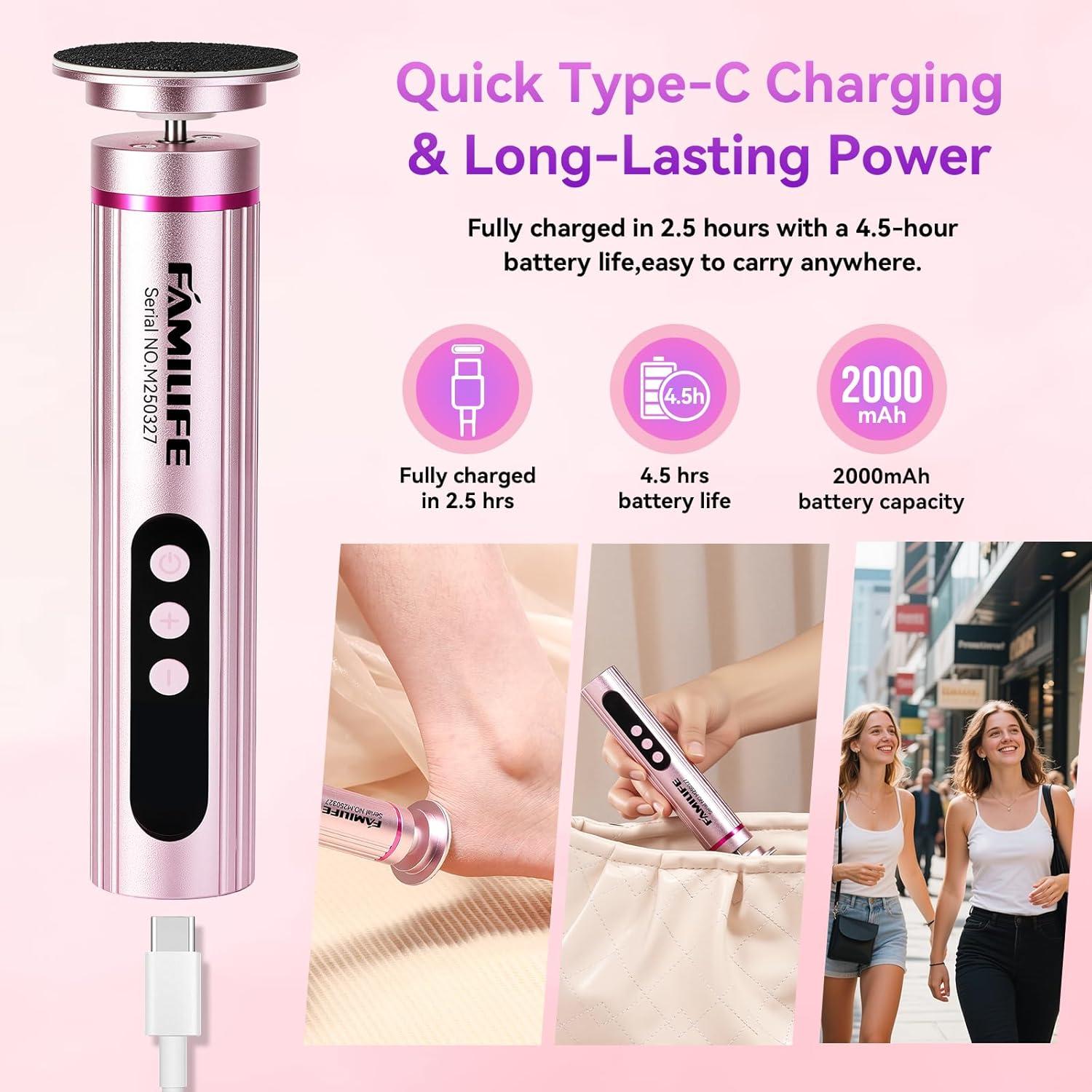 FAMILIFE Eliminador de Callos Eléctrico Recargable con Pantalla LED