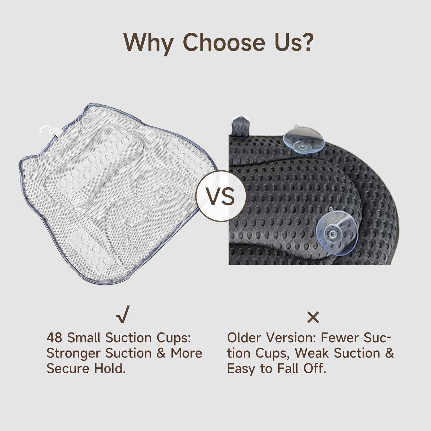 Almohada de Baño NOONTIDE con 48 Ventosas - Malla 4D Gris