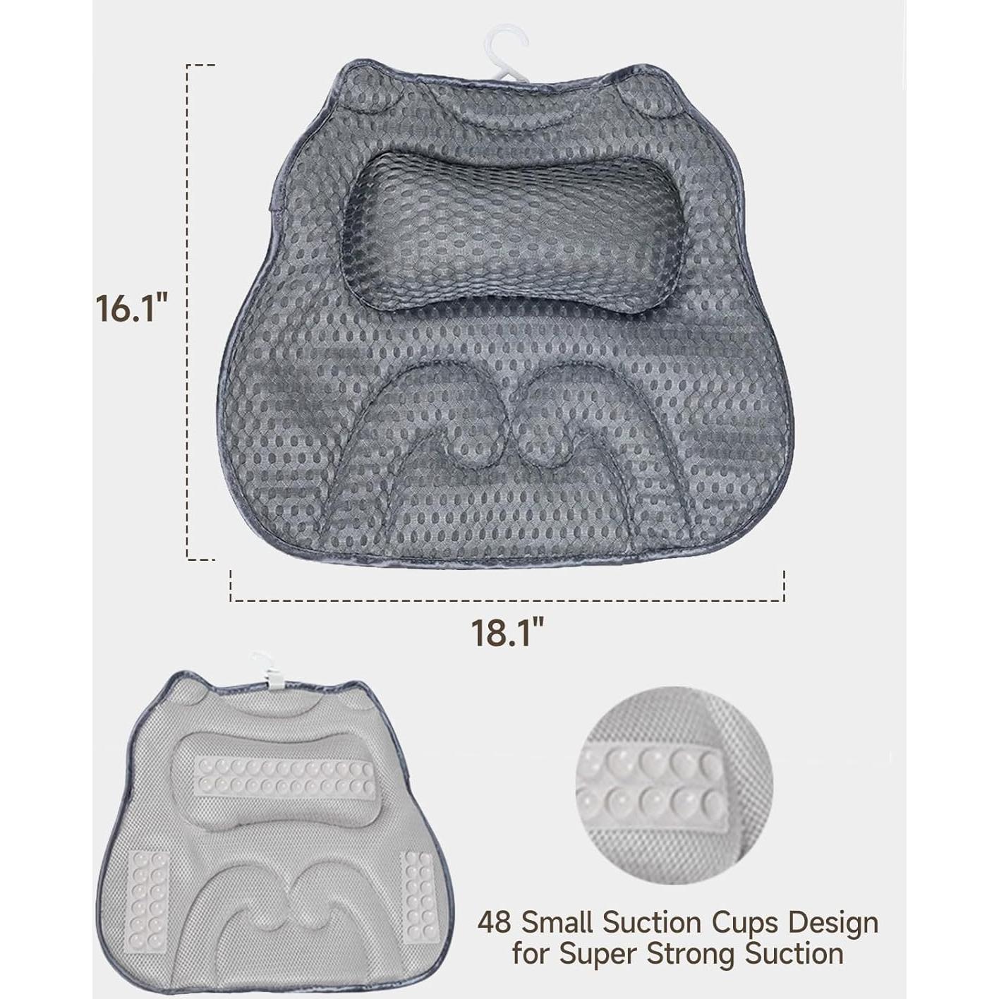 Almohada de Baño NOONTIDE con 48 Ventosas - Malla 4D Gris