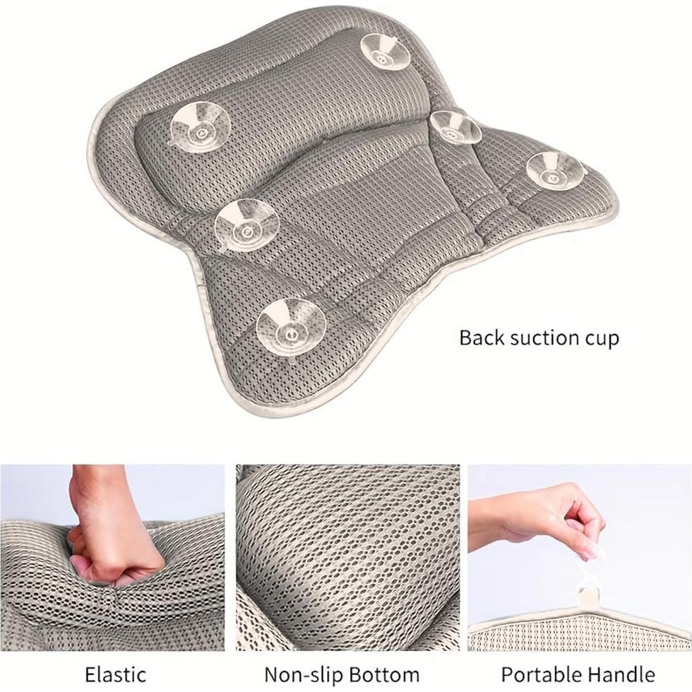Almohada de Baño Ergonomica Velarionna Gris con Ventosas