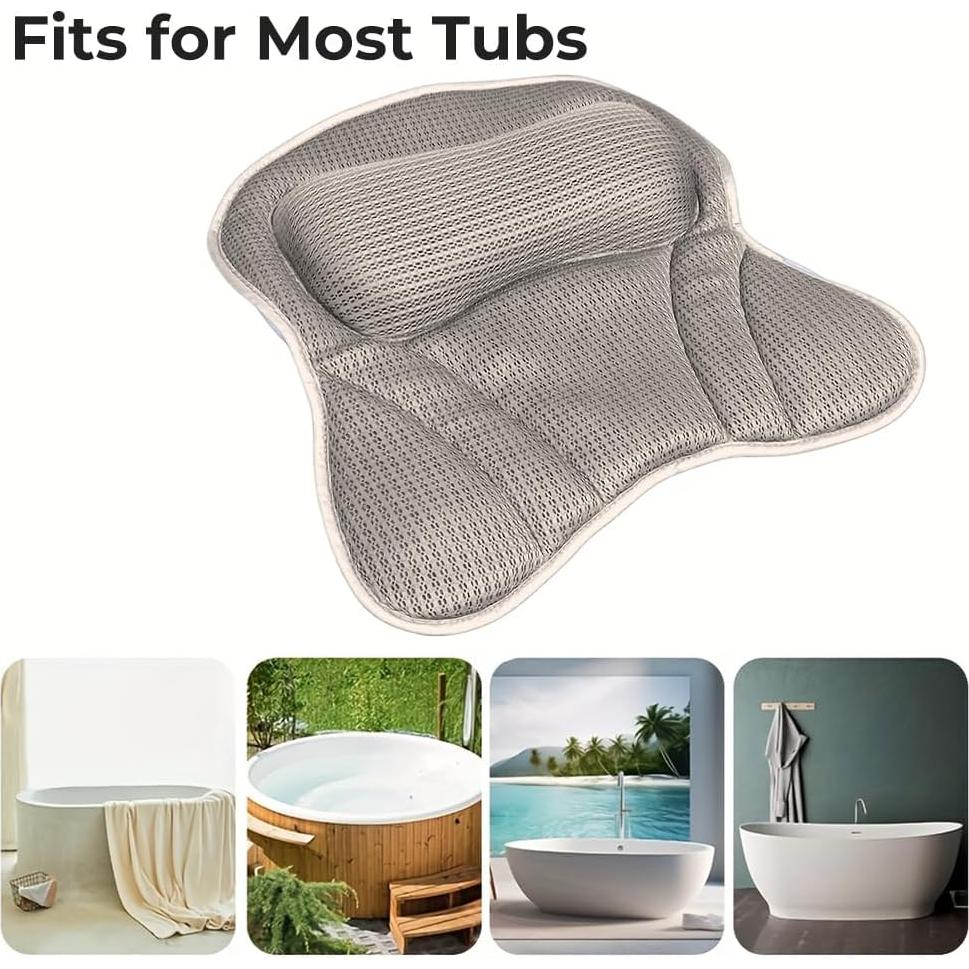 Almohada de Baño Ergonomica Velarionna Gris con Ventosas