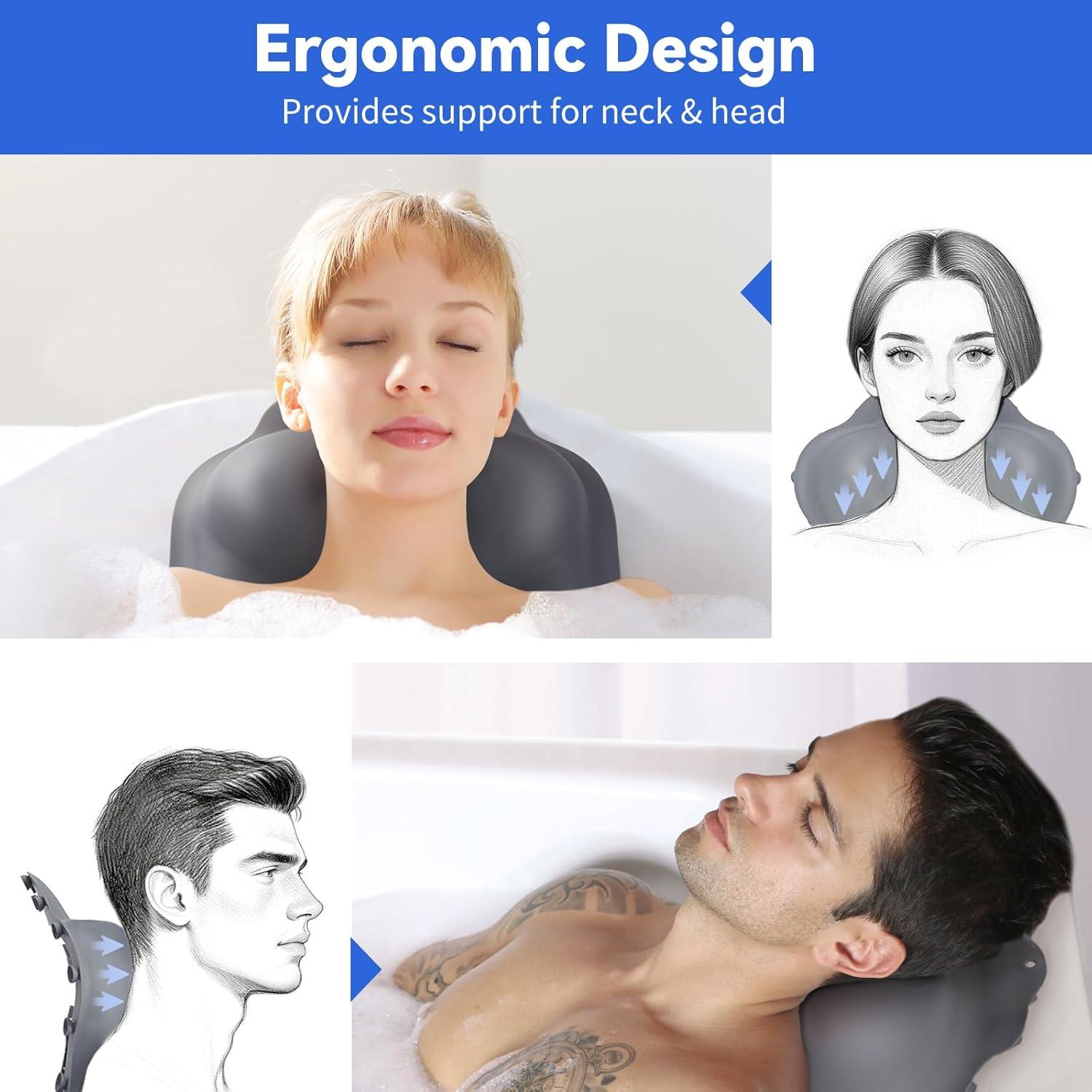 Almohada de Baño Goowin de Silicona Gris con Succión Fuerte