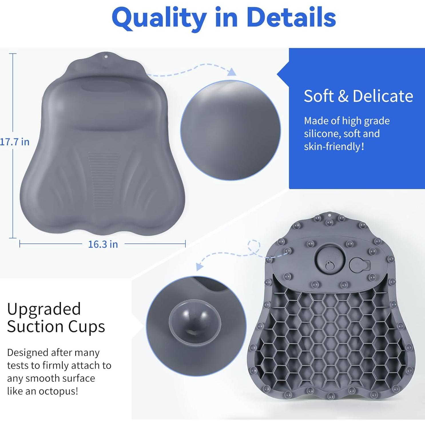 Almohada de Baño Goowin de Silicona Gris con Succión Fuerte