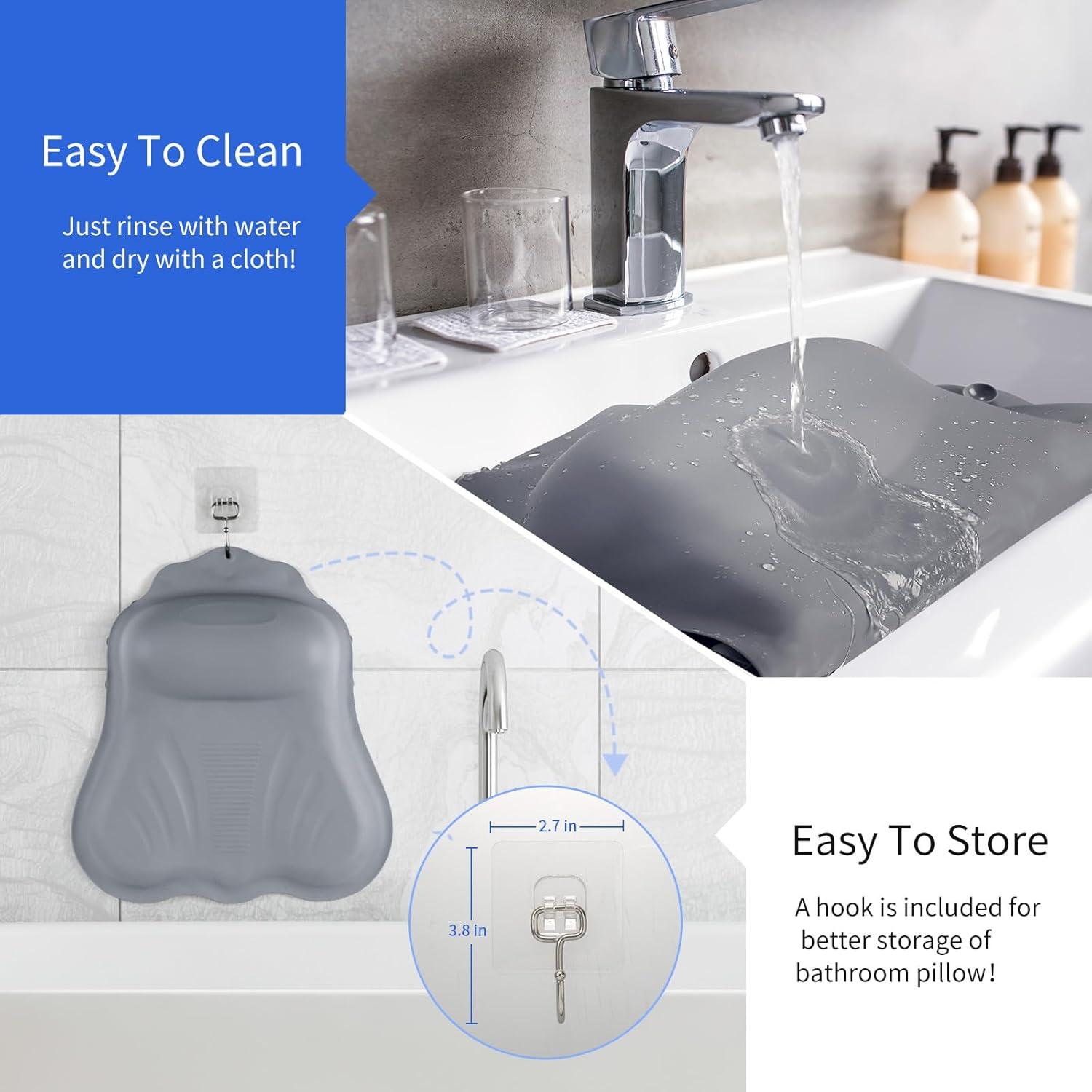 Almohada de Baño Goowin de Silicona Gris con Succión Fuerte