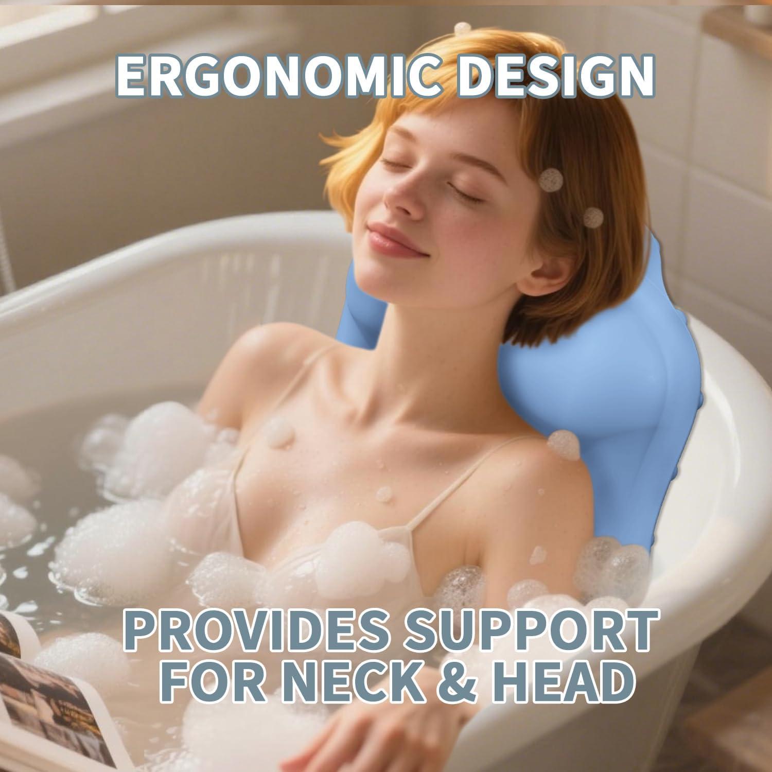 Almohada de Baño Deenwada de Silicona Azul - Reposacabezas Ergonómico