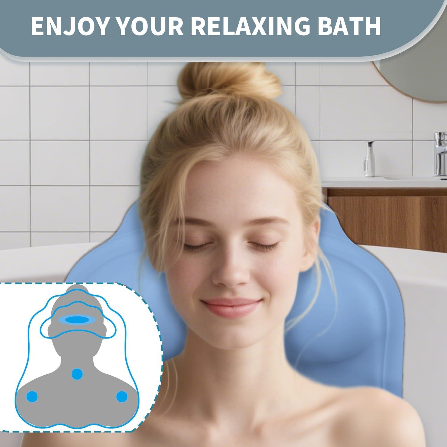 Almohada de Baño Deenwada de Silicona Azul - Reposacabezas Ergonómico