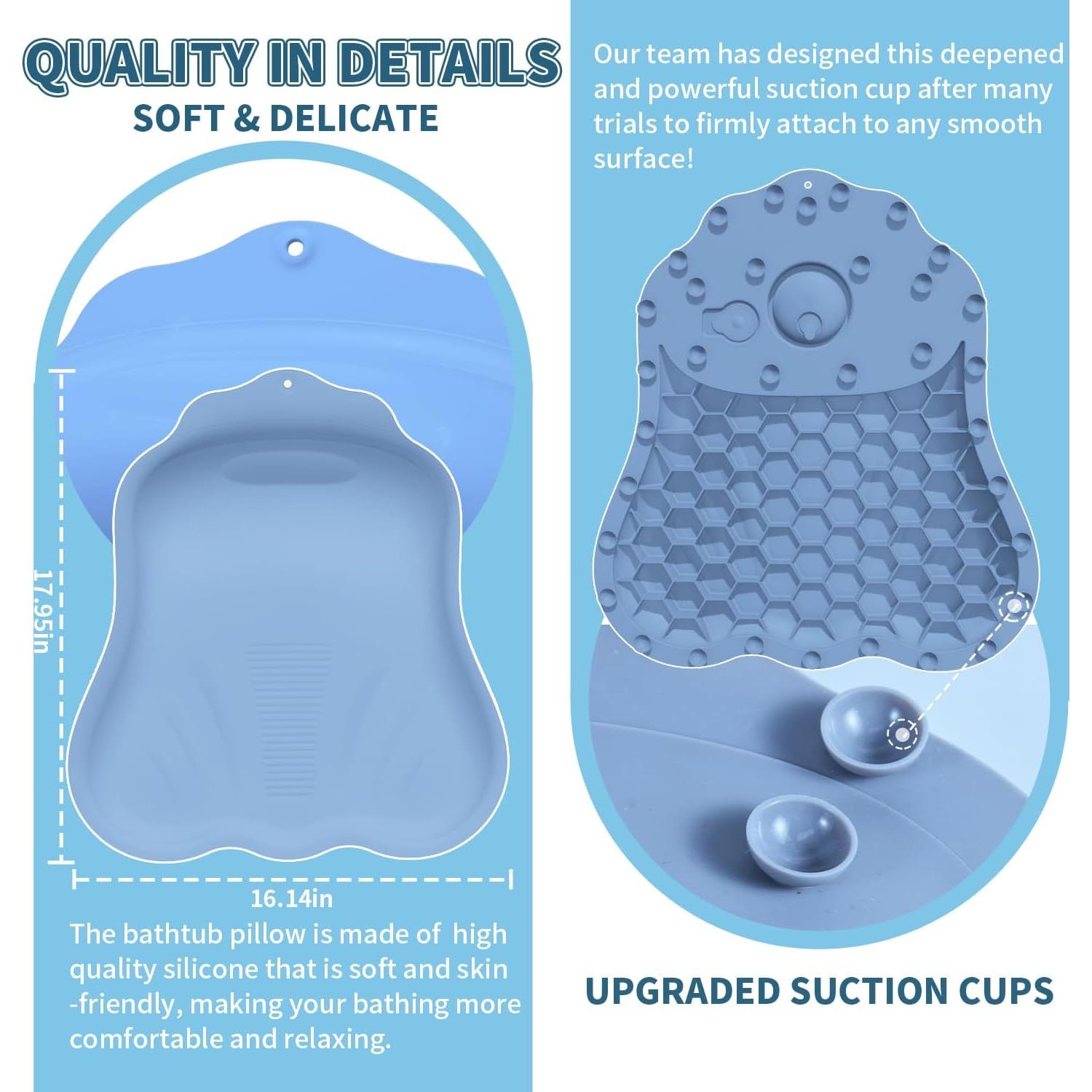 Almohada de Baño Deenwada de Silicona Azul - Reposacabezas Ergonómico