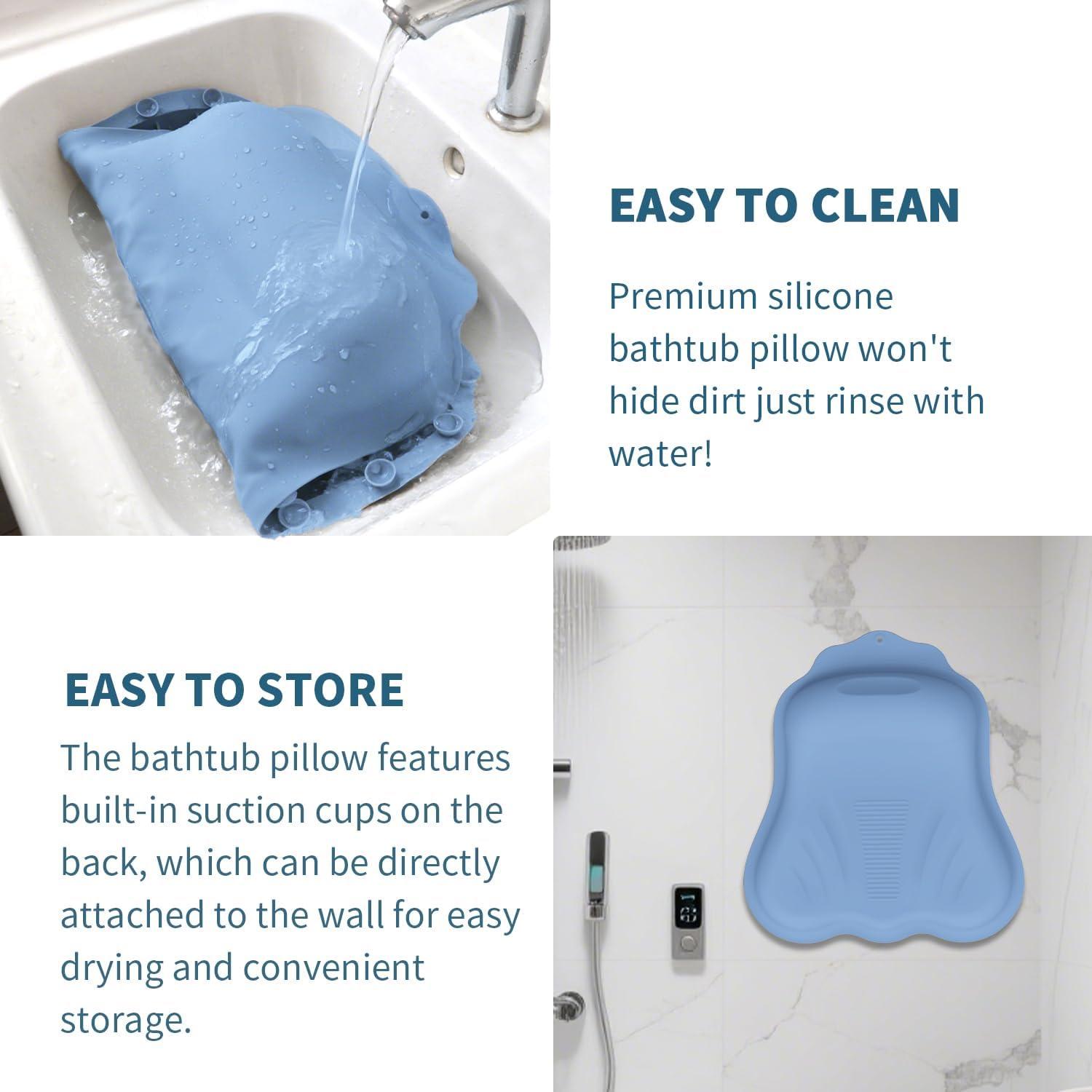 Almohada de Baño Deenwada de Silicona Azul - Reposacabezas Ergonómico