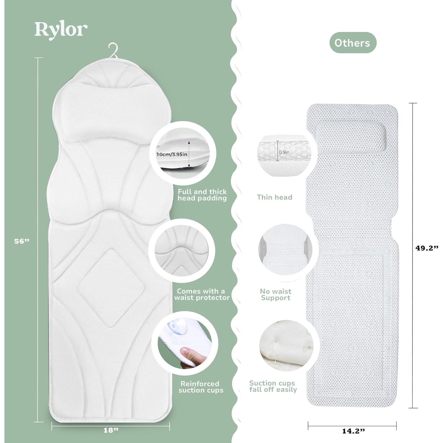 Almohada de Baño Rylor - Cuerpo Completo, Secado Rápido, Blanco