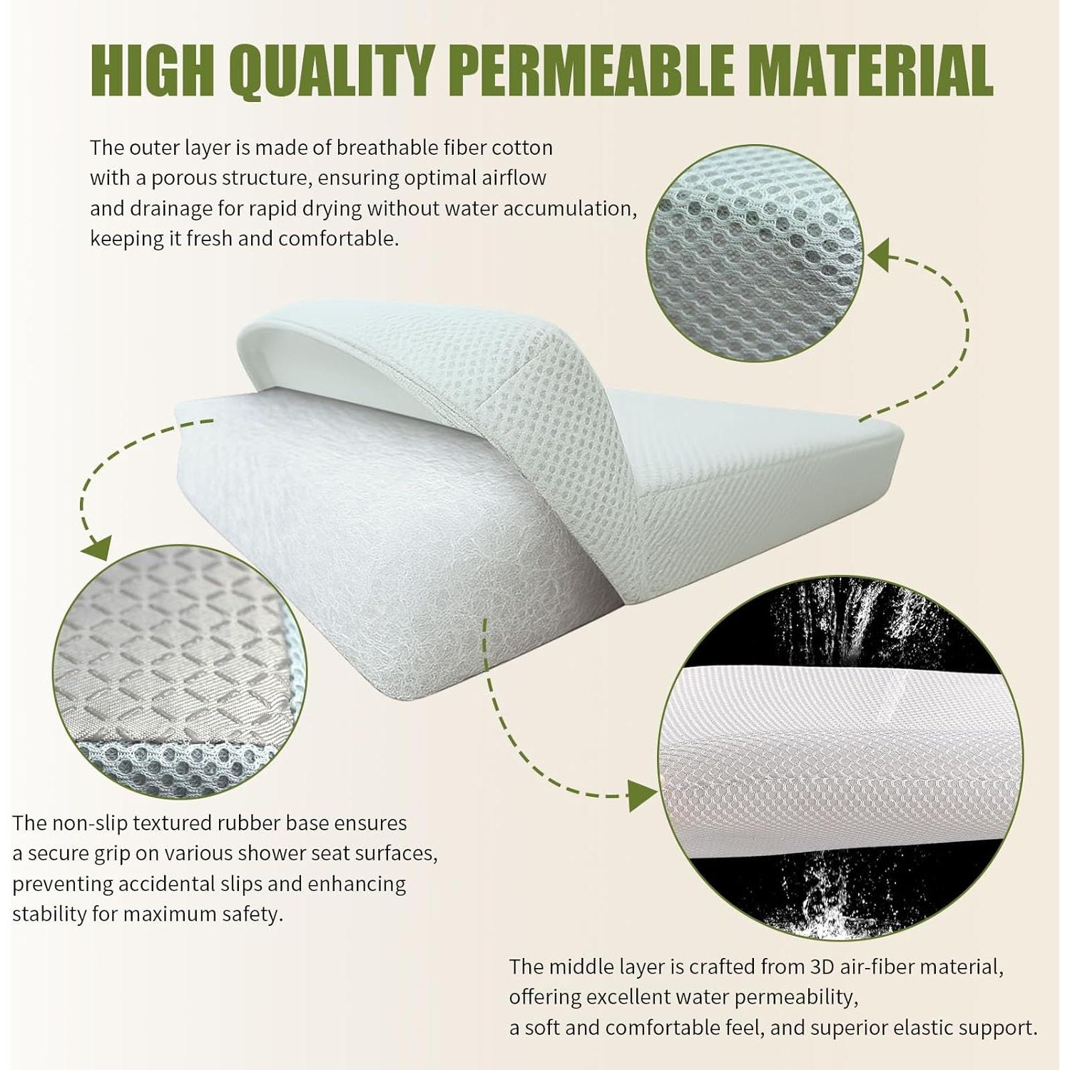 Cojín de Ducha Antideslizante Gwremzlox 40x30 cm Gris Claro