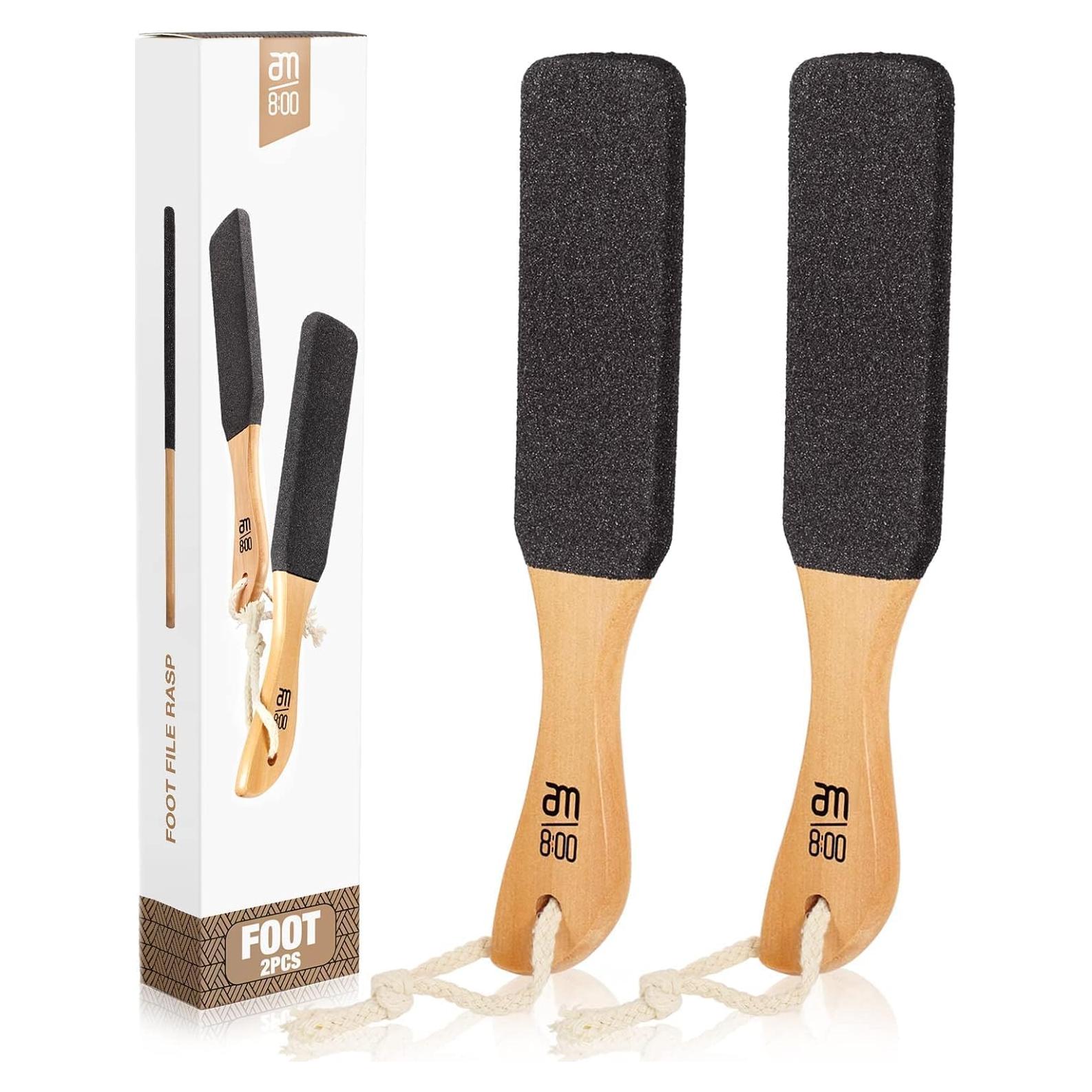 Lima de Piedra Pómez para Pies AM 8:00 - 2 Pack con Mango de Madera