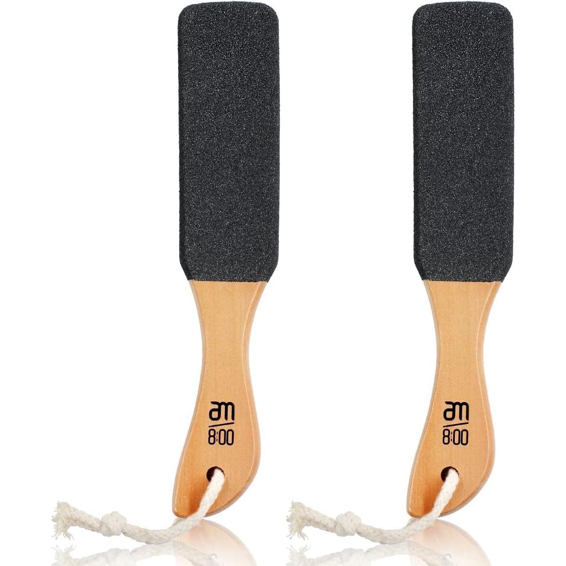 Lima de Piedra Pómez para Pies AM 8:00 - 2 Pack con Mango de Madera