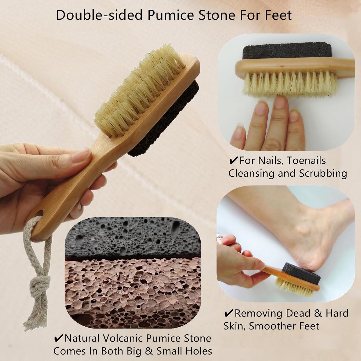 Piedra Pómez Natural YIOYOODA con Cepillo para Pies - Exfoliador Doble Cara