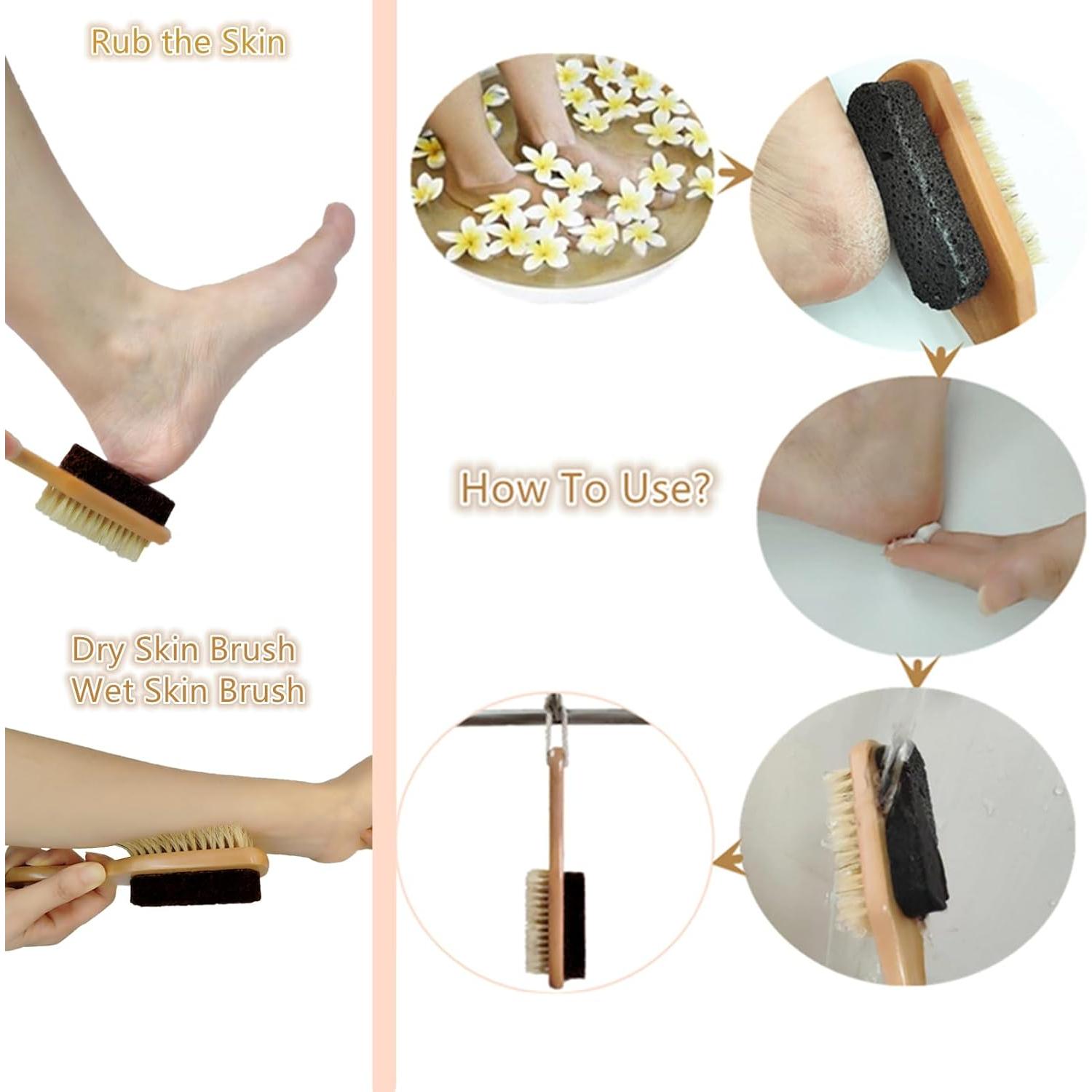 Piedra Pómez Natural YIOYOODA con Cepillo para Pies - Exfoliador Doble Cara