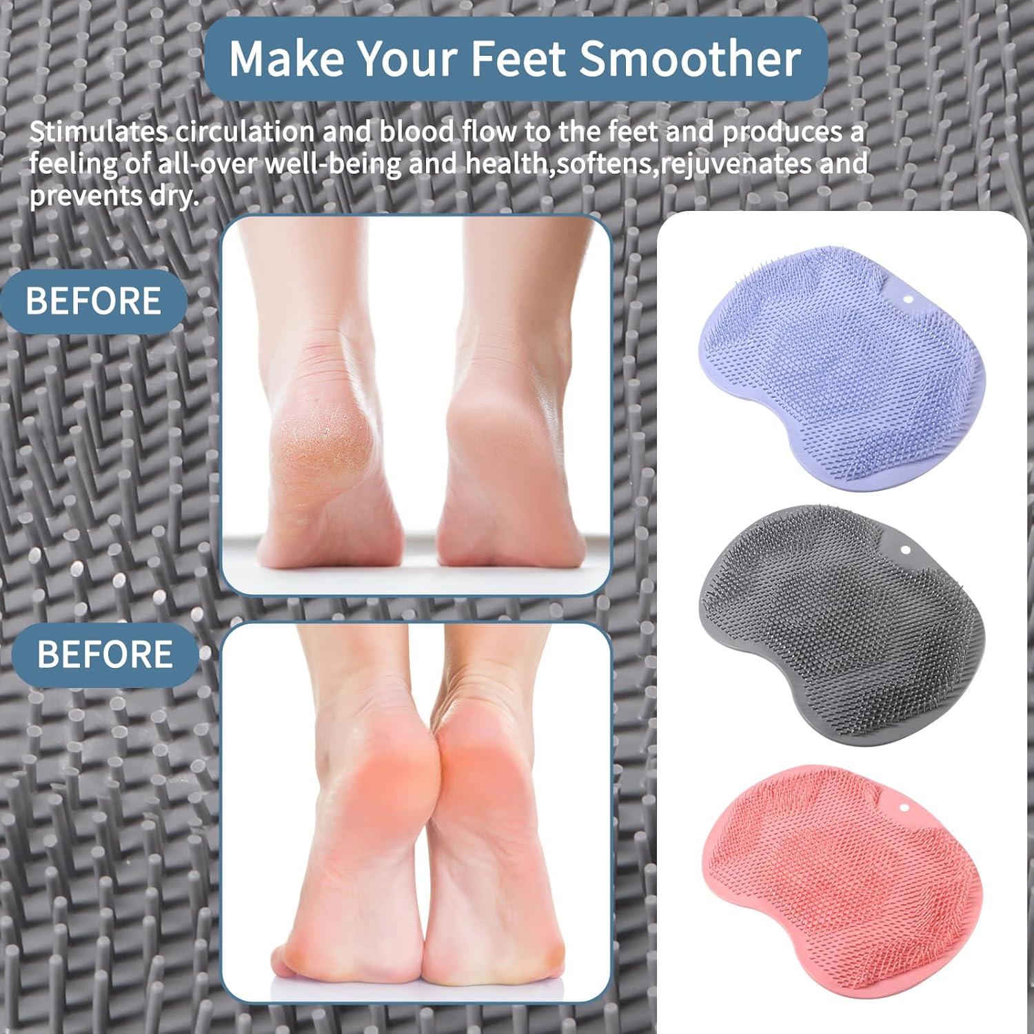 Fregador de pies de silicona RARKVEN - 3 Pack con ventosas