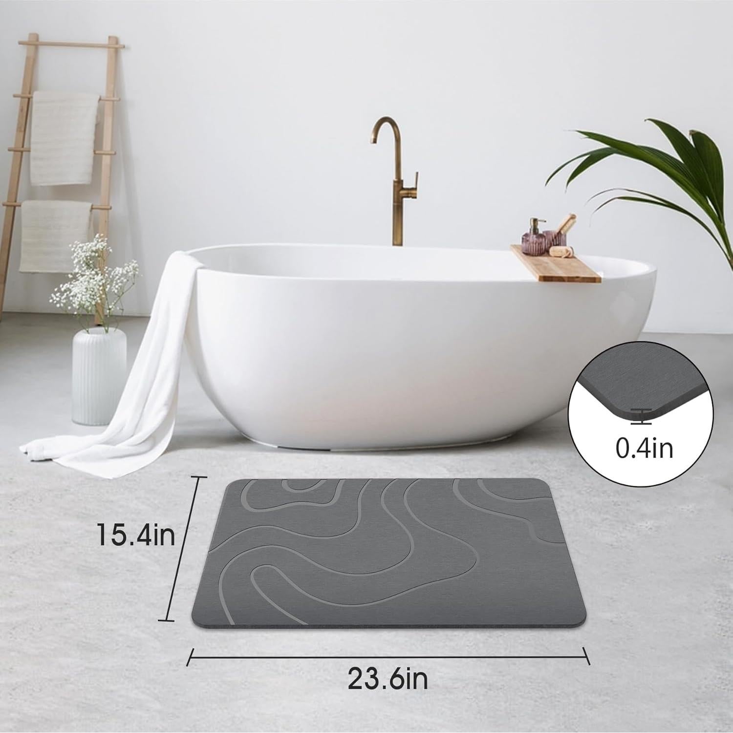 Alfombra de Baño Antideslizante ZIKIBL Diatomita 61x41cm Gris