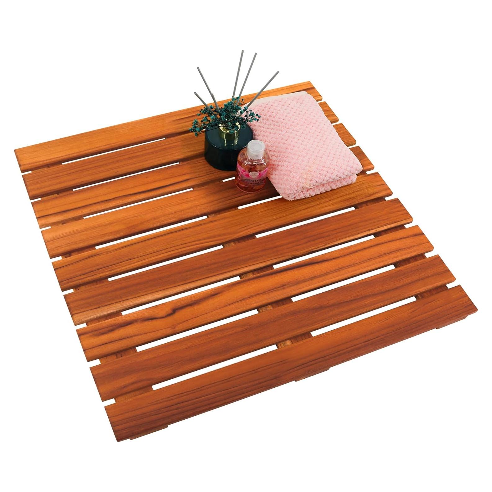 Alfombrilla de Ducha Antideslizante VaeFae Teak 50.8x50.8cm