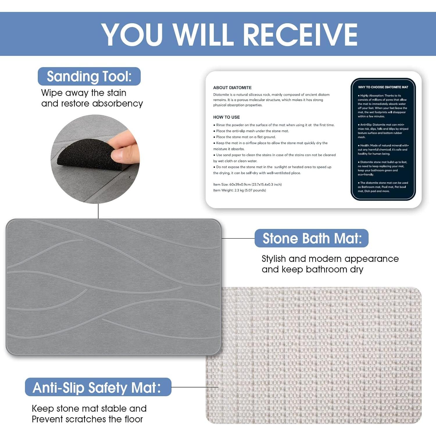 Alfombra de Baño de Piedra Veeloim 61x41 cm Gris Antideslizante