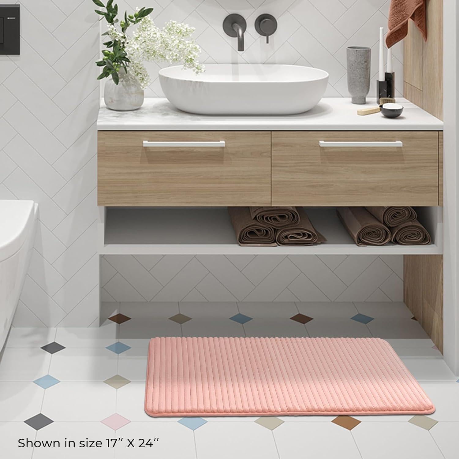 Alfombrilla de Baño FRESHMINT Espuma de Memoria 46x61 cm Rosa