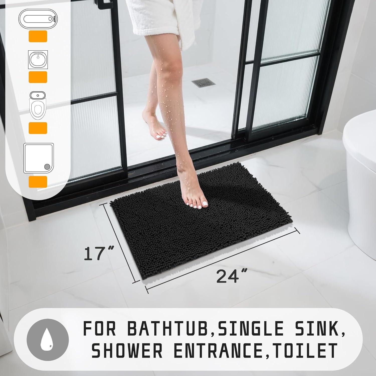 Alfombra de Baño Antideslizante Yimobra Chenille 61x43cm Negro