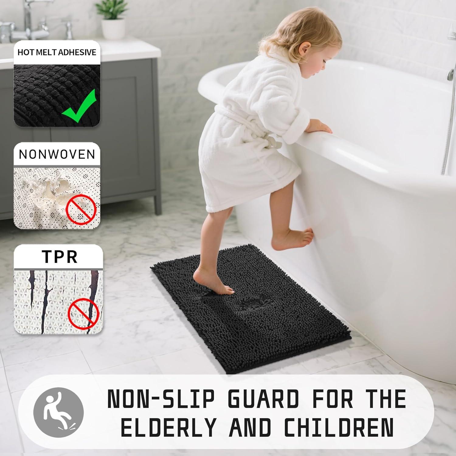 Alfombra de Baño Antideslizante Yimobra Chenille 61x43cm Negro