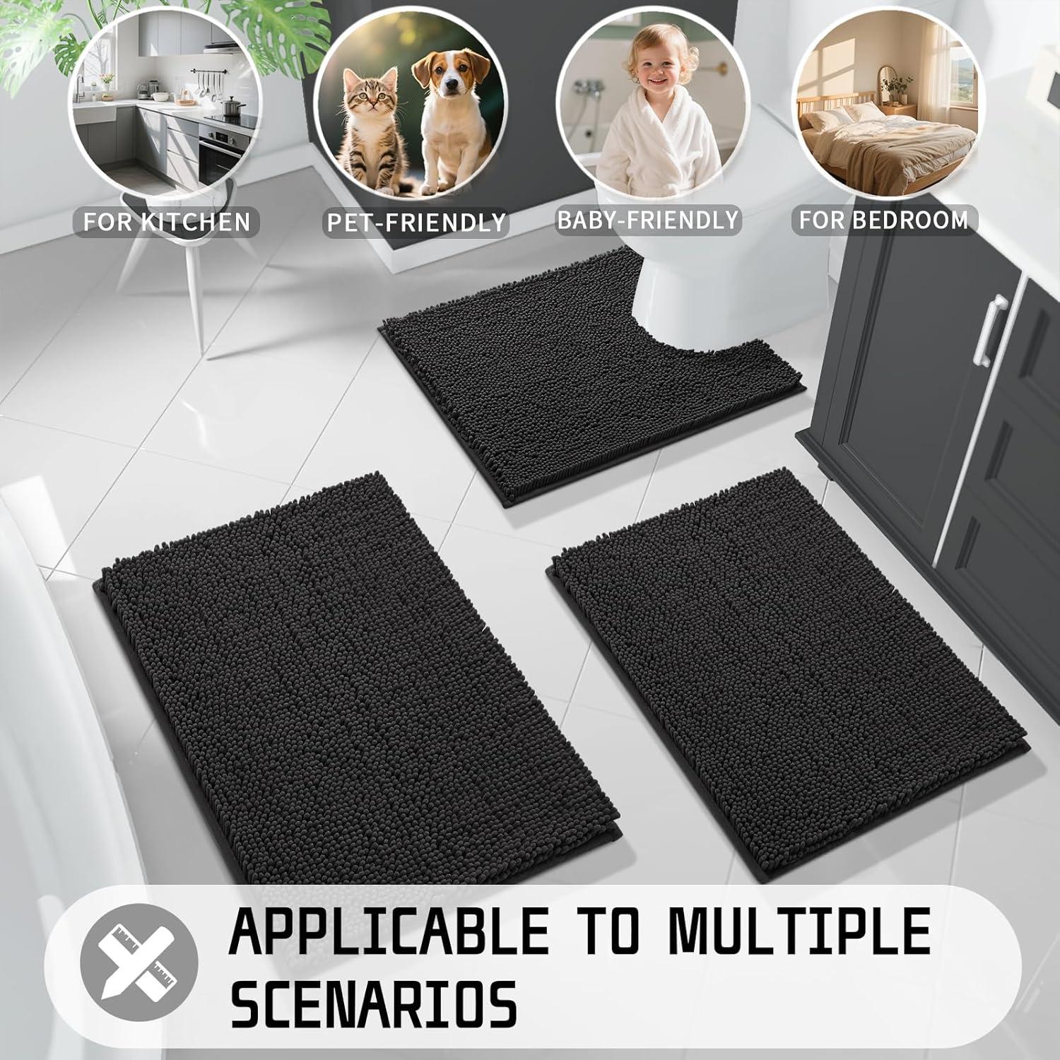 Alfombra de Baño Antideslizante Yimobra Chenille 61x43cm Negro