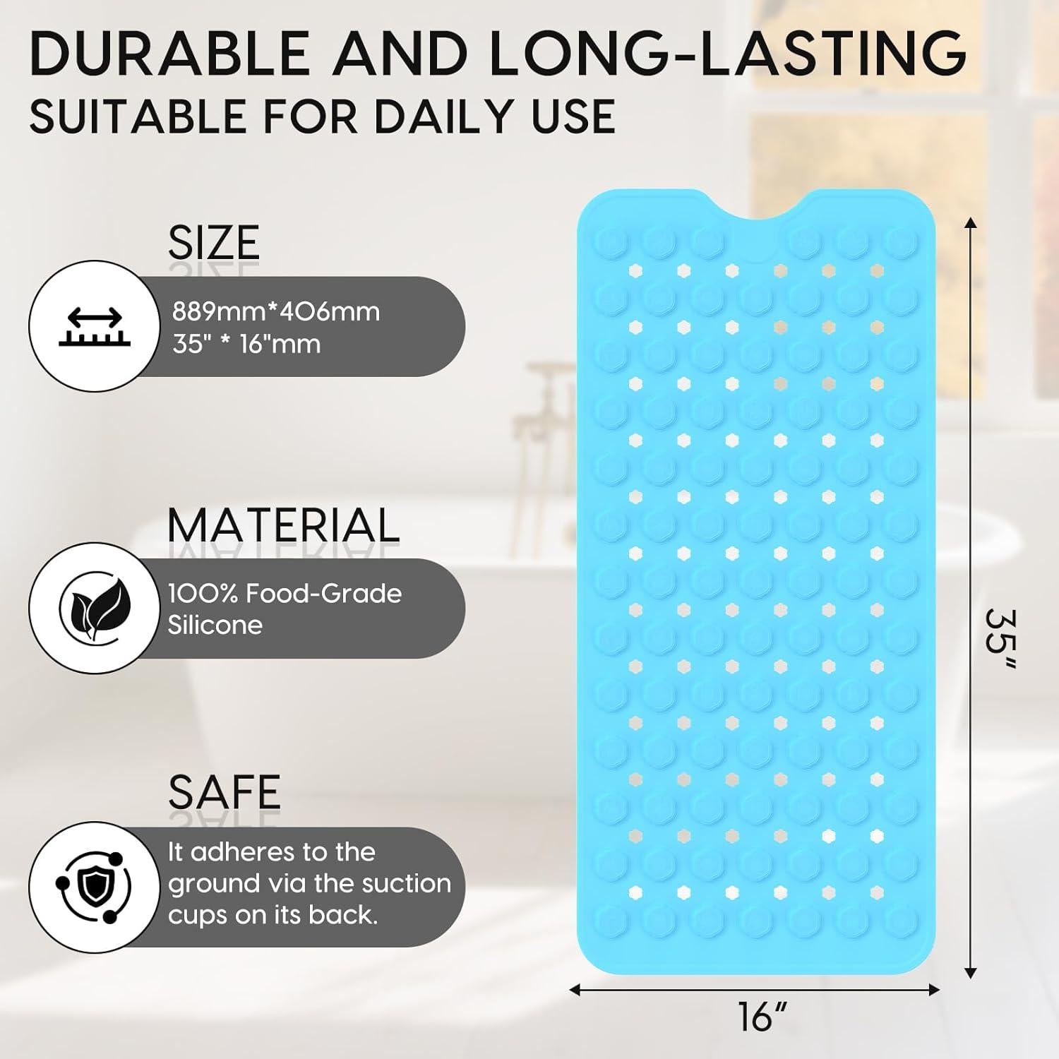 Alfombrilla de Baño Antideslizante VWMYQ 89x41 cm Silicona Azul