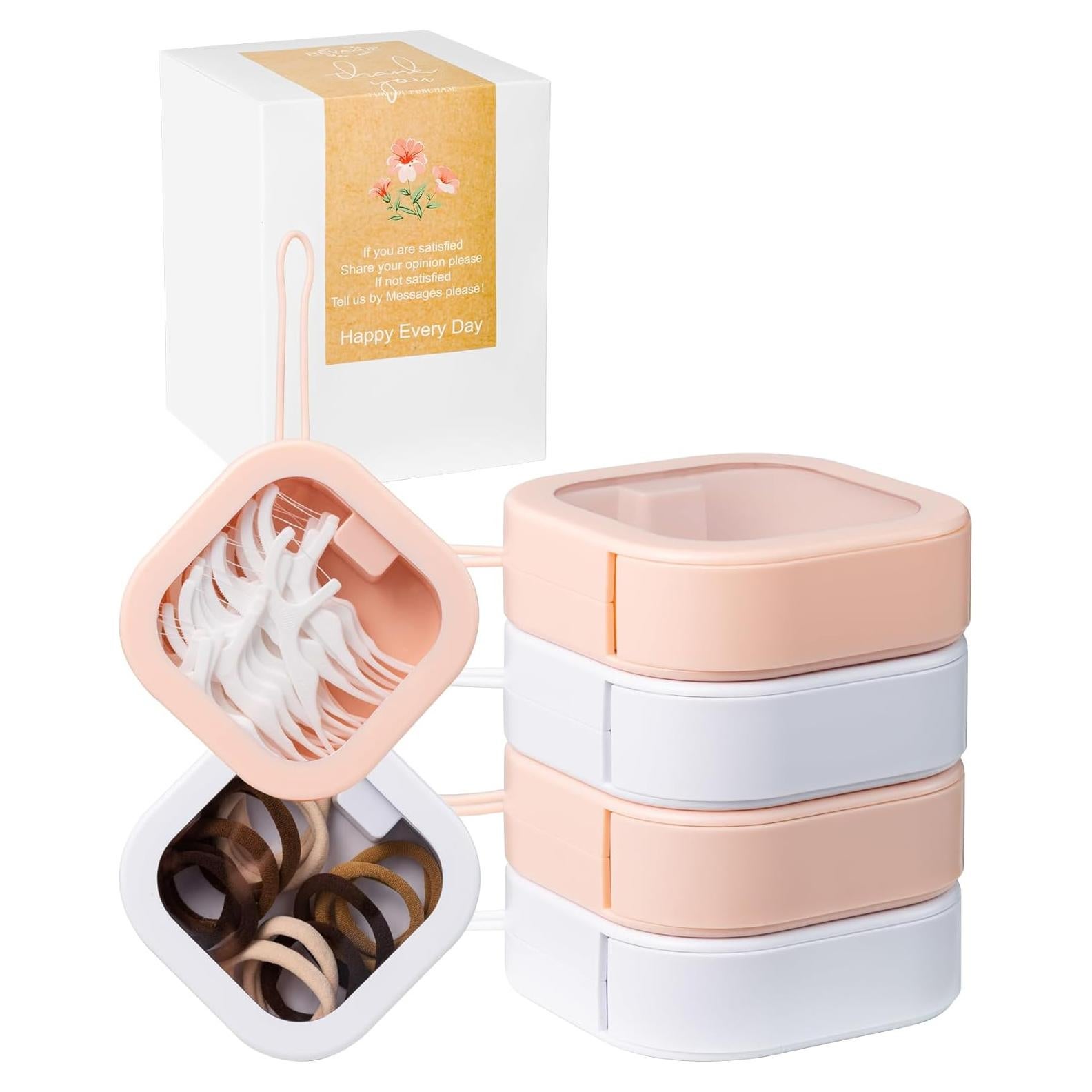 Organizador de Cintas para el Cabello REVAXUP 4 Piezas Rosa y Blanco