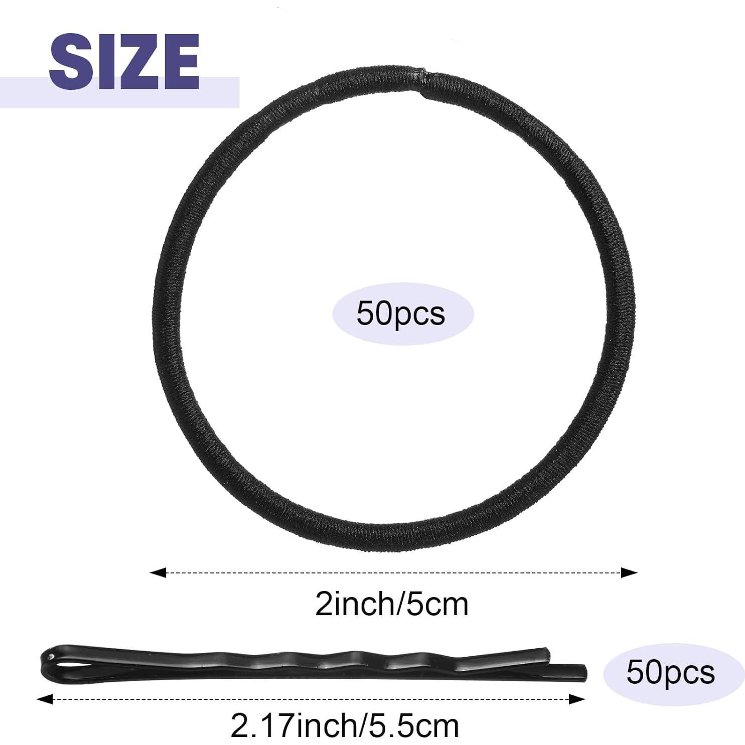 Set de 100 Gomas y Pinzas para el Cabello Negras Yuxung