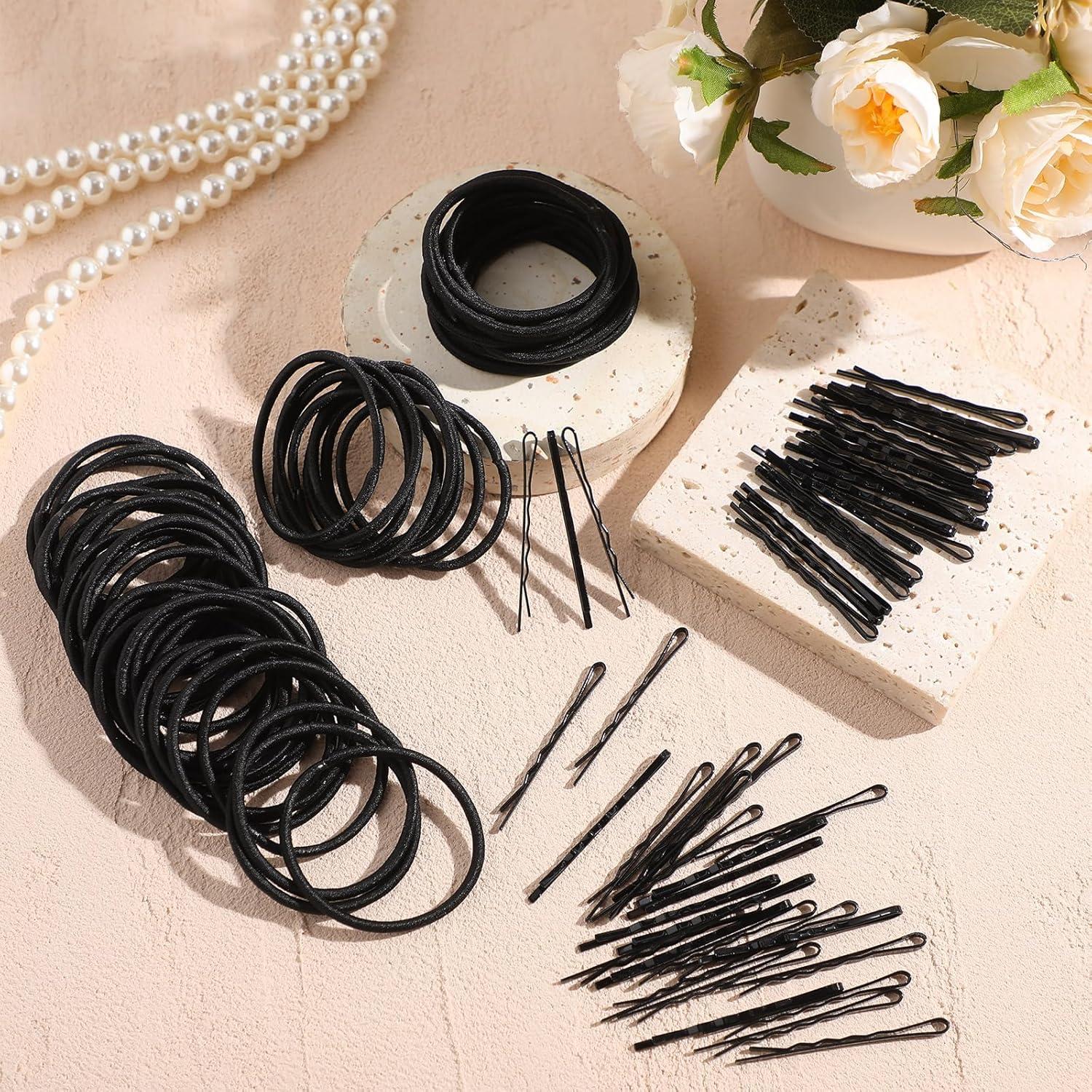 Set de 100 Gomas y Pinzas para el Cabello Negras Yuxung