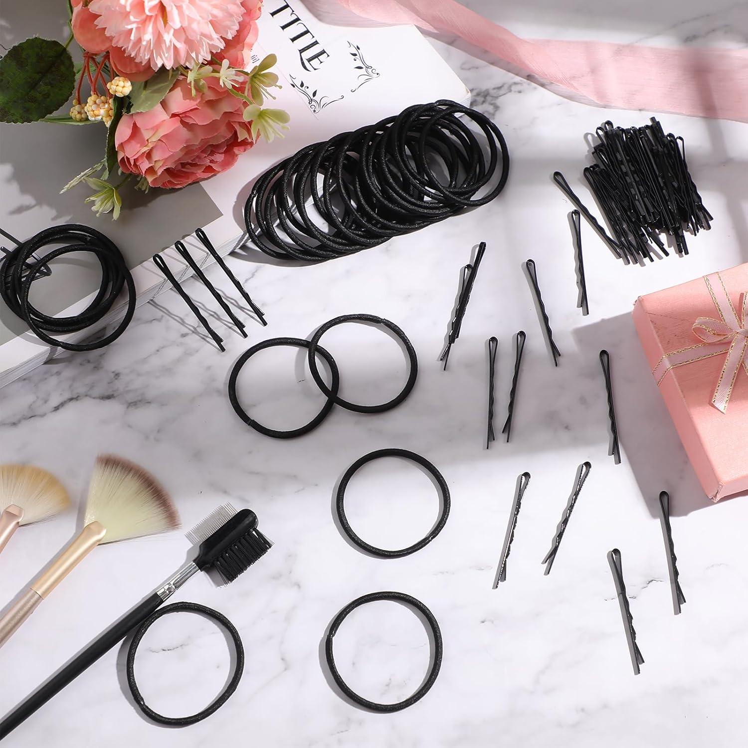 Set de 100 Gomas y Pinzas para el Cabello Negras Yuxung