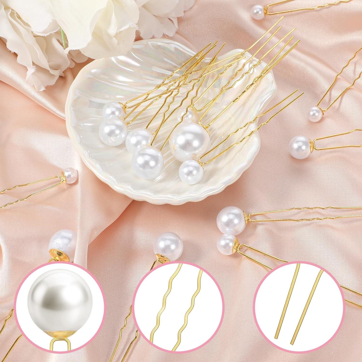 36 Horquillas de Perlas Doradas Vin Beauty para Novias