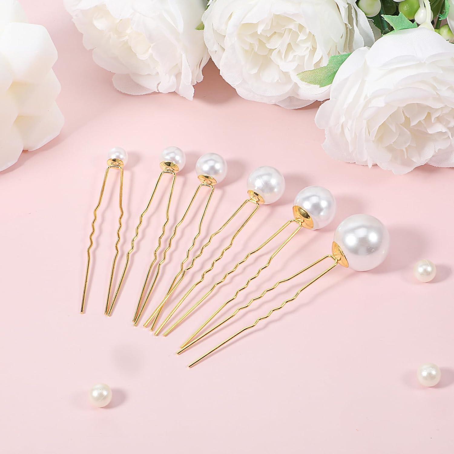 36 Horquillas de Perlas Doradas Vin Beauty para Novias