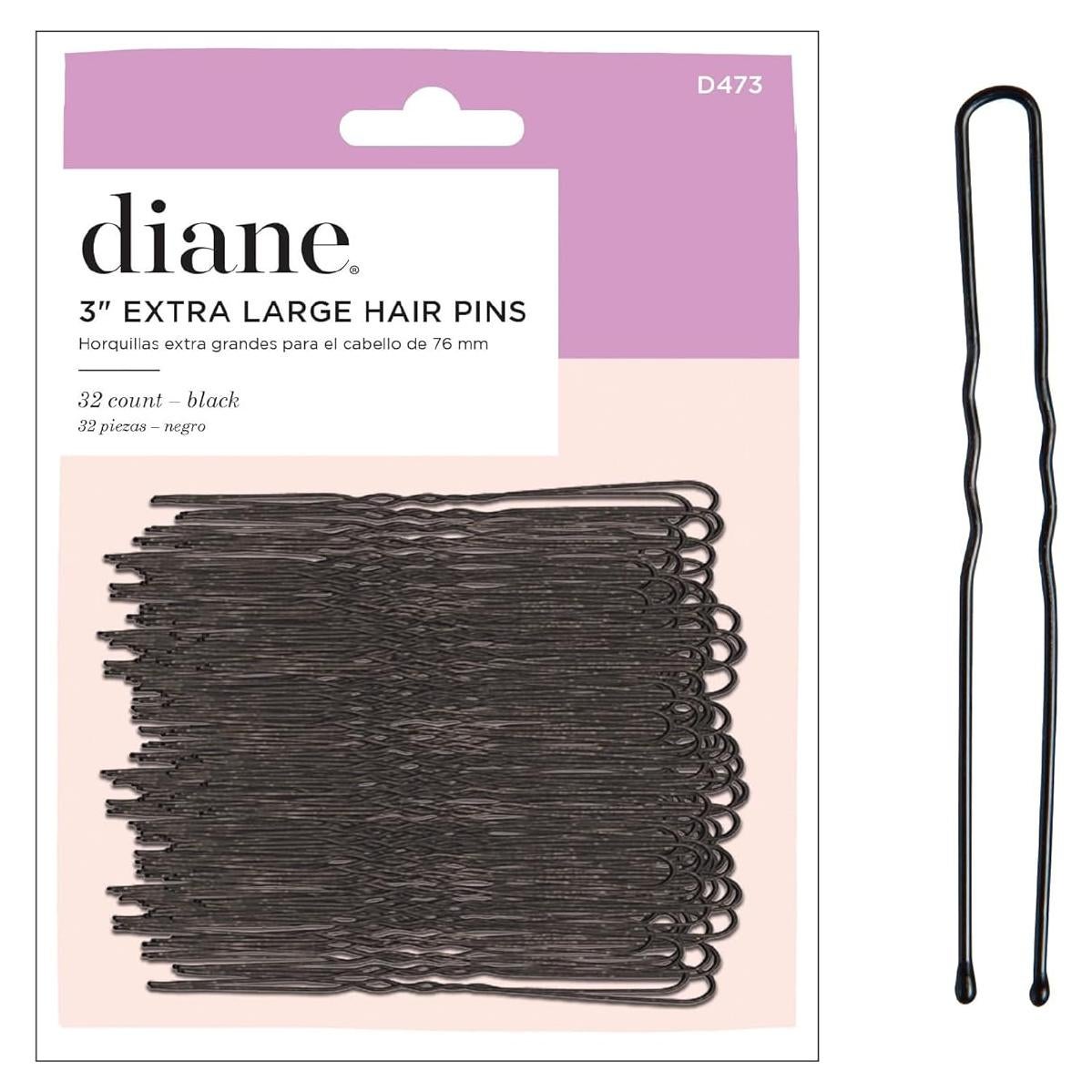 Pinzas para el Cabello Extra Grande Diane D473 - 32 Unidades Negras