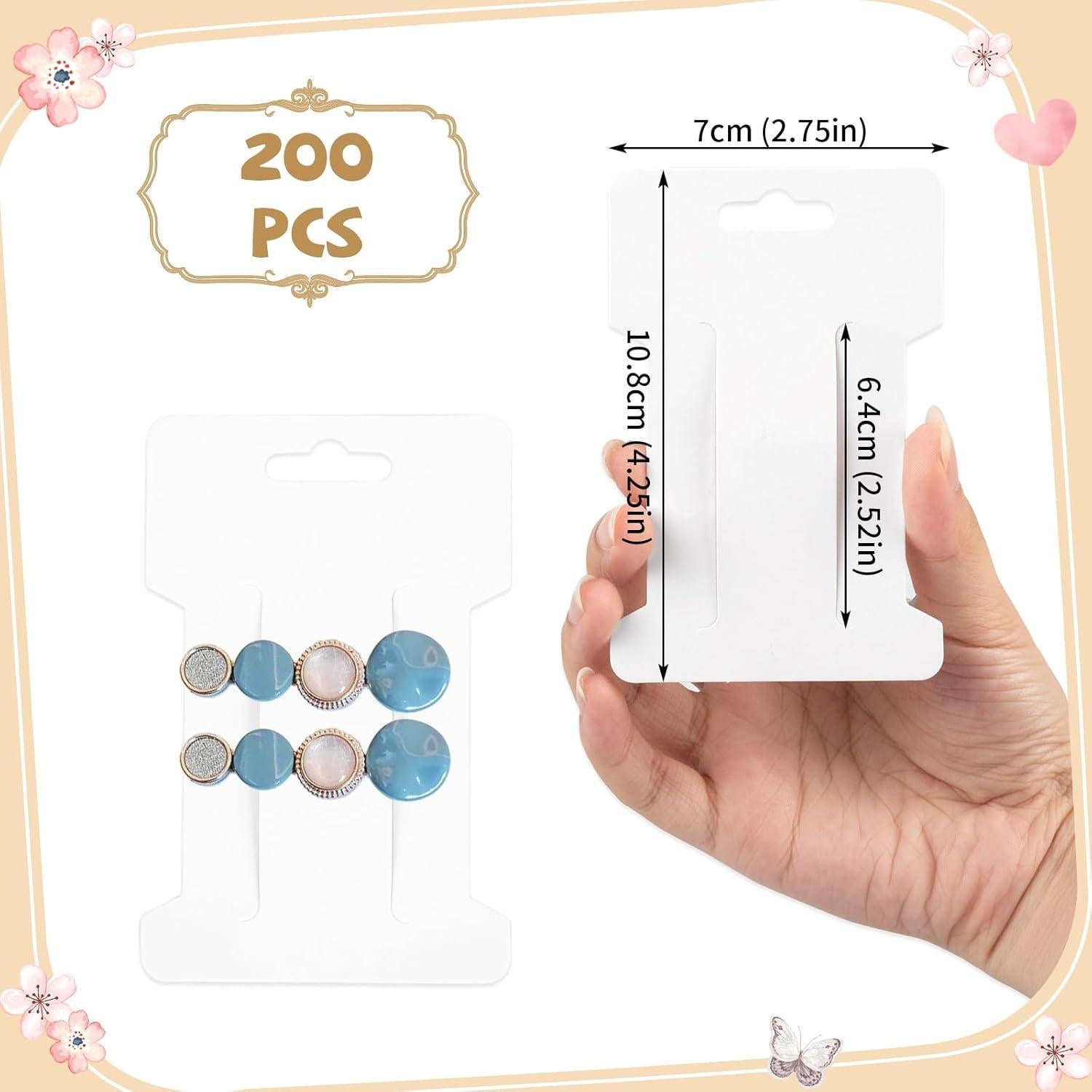 200 Tarjetas de Exhibición para Clips de Cabello 350gsm 10.8x7cm